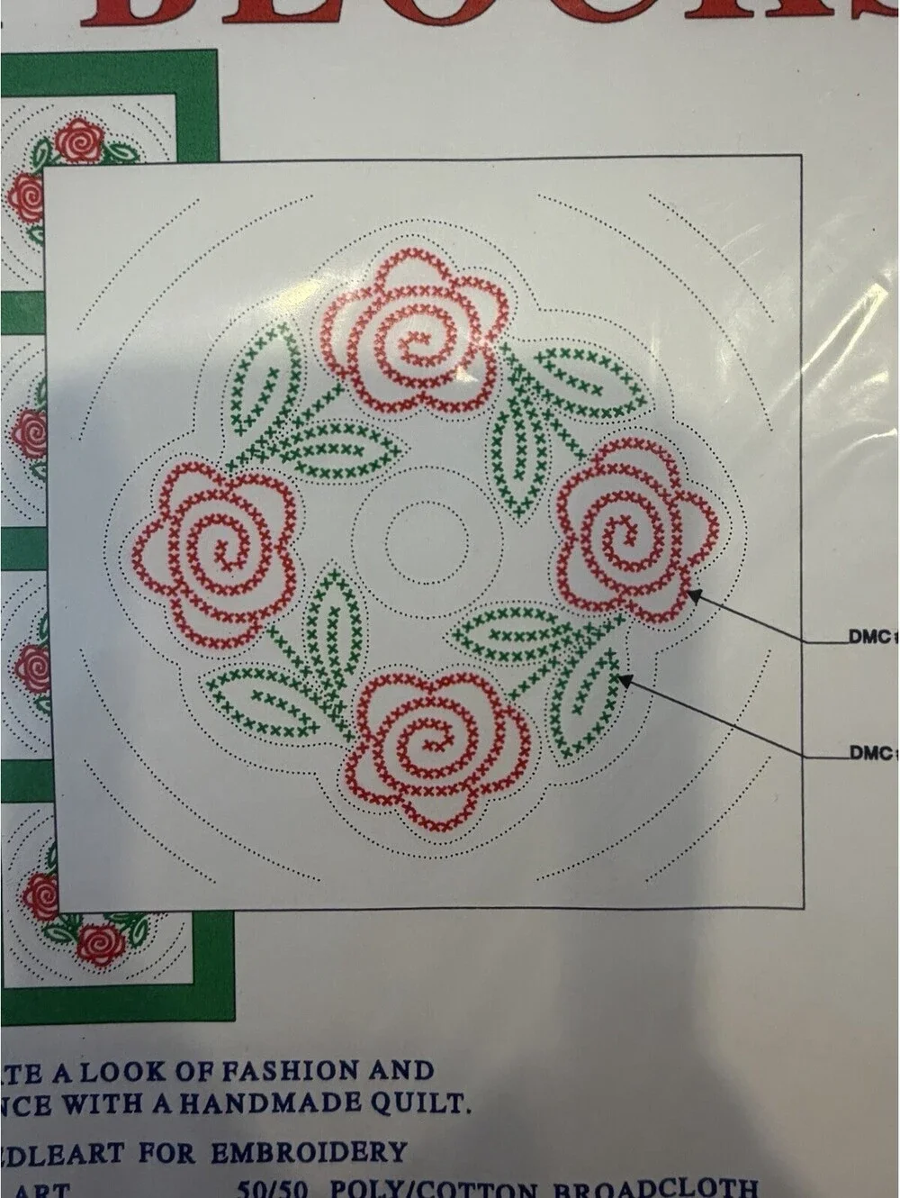 Vtg Rare Jack Dempsey White Quilt Blocks 18” Four XXX  Roses #50  New